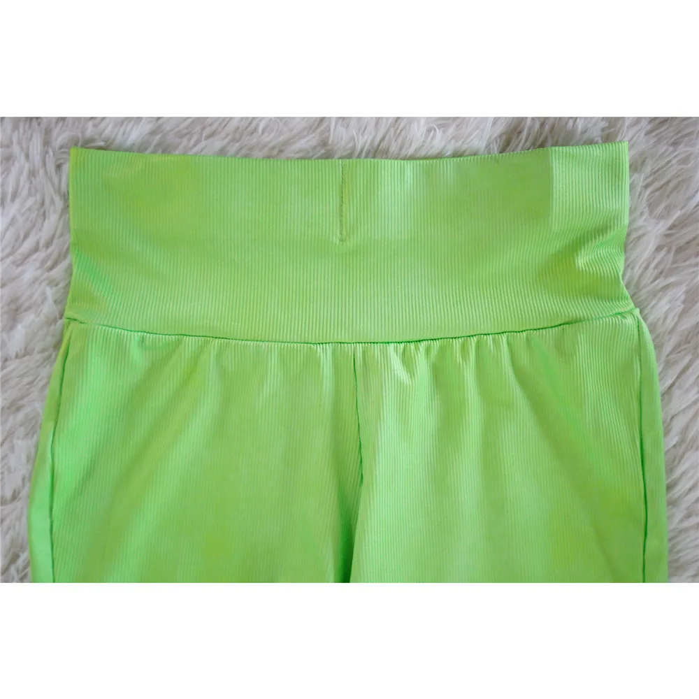 2023 New Ribbed Knit Shorts Set 2 Piece Set Women Sleeveless One-Shoulder Tops Shorts Sport Summer Biker Set