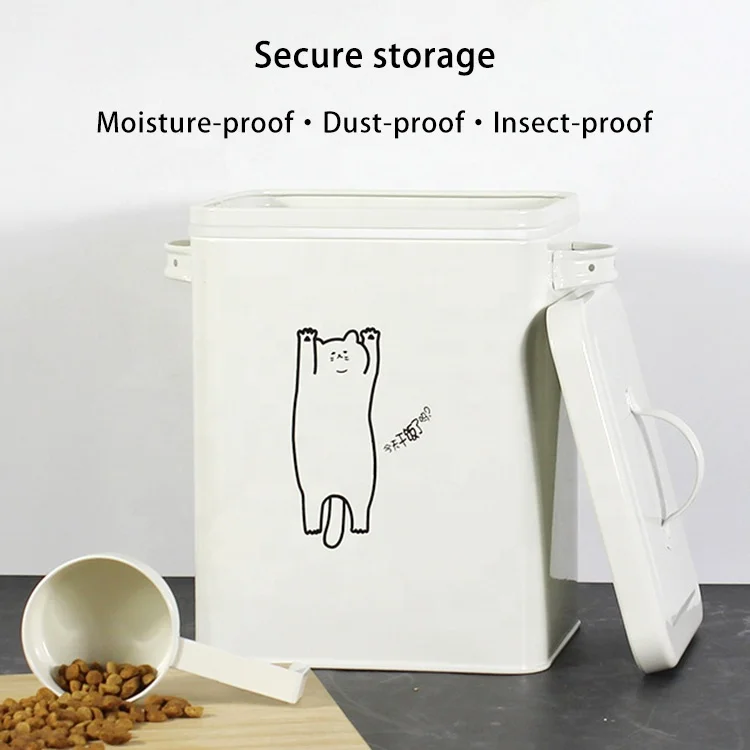 Large Capacity Pet Dry Food Storage Metal Bucket With Scoop Sealing Cover Cat Food Bin Box Dog Food Containers