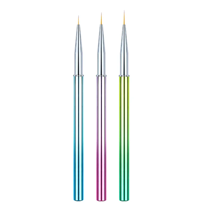 New Product Gradient Color Electroplated Pen Holder 3-Piece Set Super Fine Nail Art Liner Brush For Nail Salon