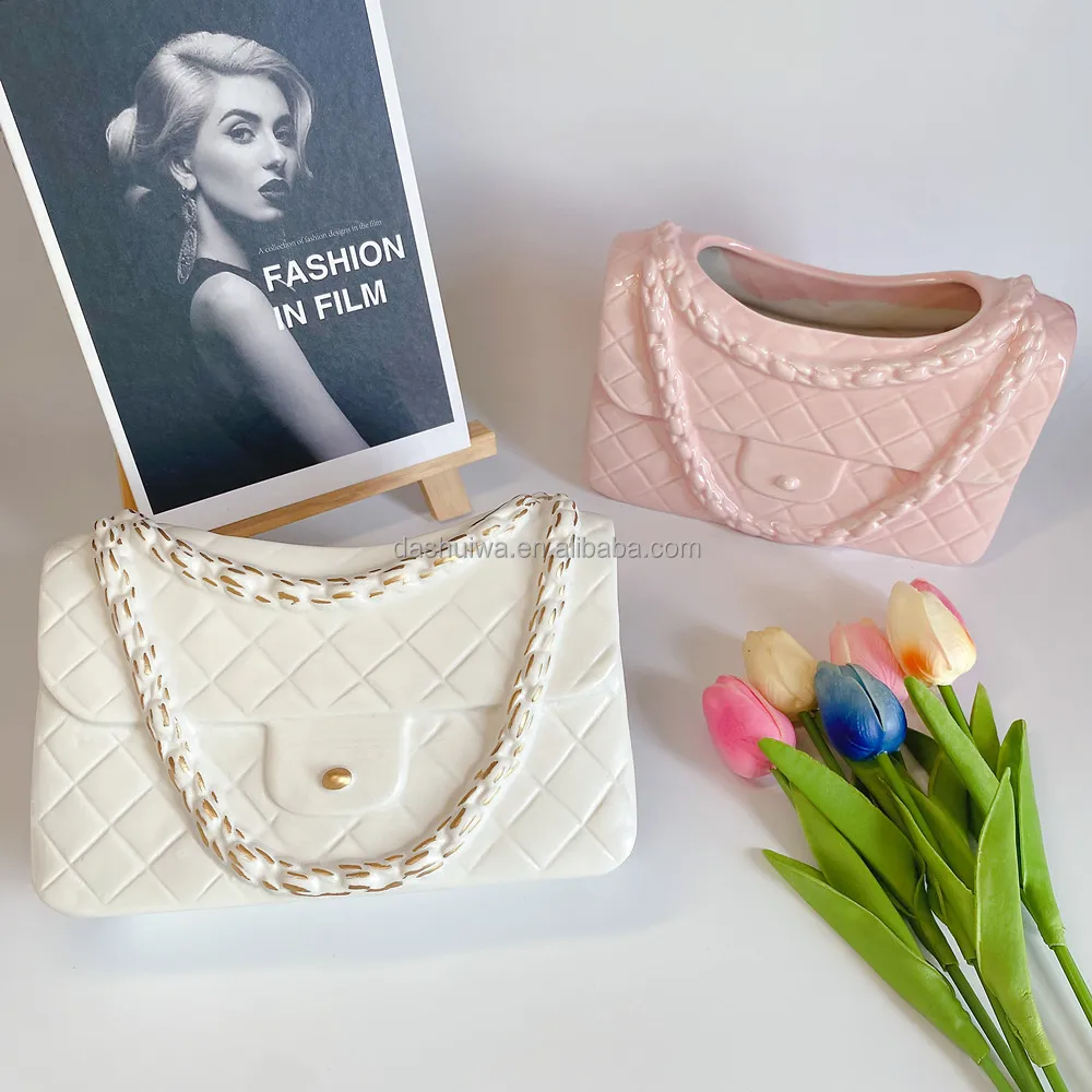 High quality creative ceramic big large flower pot  purse vases Handbag beautiful home decoration for indoor Ceramic bag
