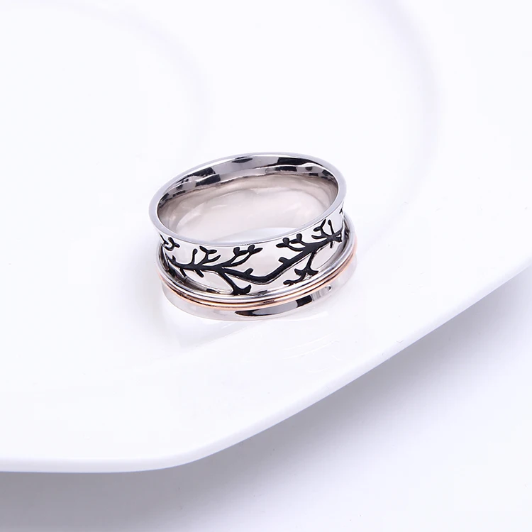 925 sterling silver never fade double color wide band life tree spinner ring