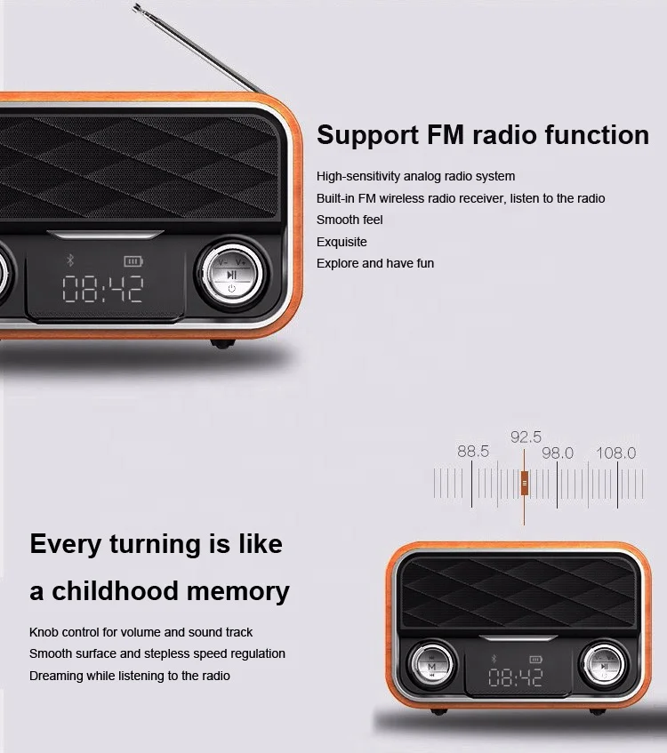 Фабричный оригинальный ретро-динамик с Fm-радио Портативная Беспроводная колонка хогтали
