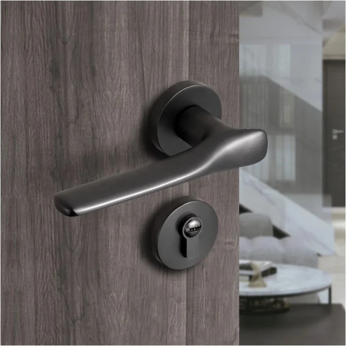 Modern Door Handle Interior Set Zinc Alloy Split Design  Room Wooden Handle Silent Lock Set for Home Improvement
