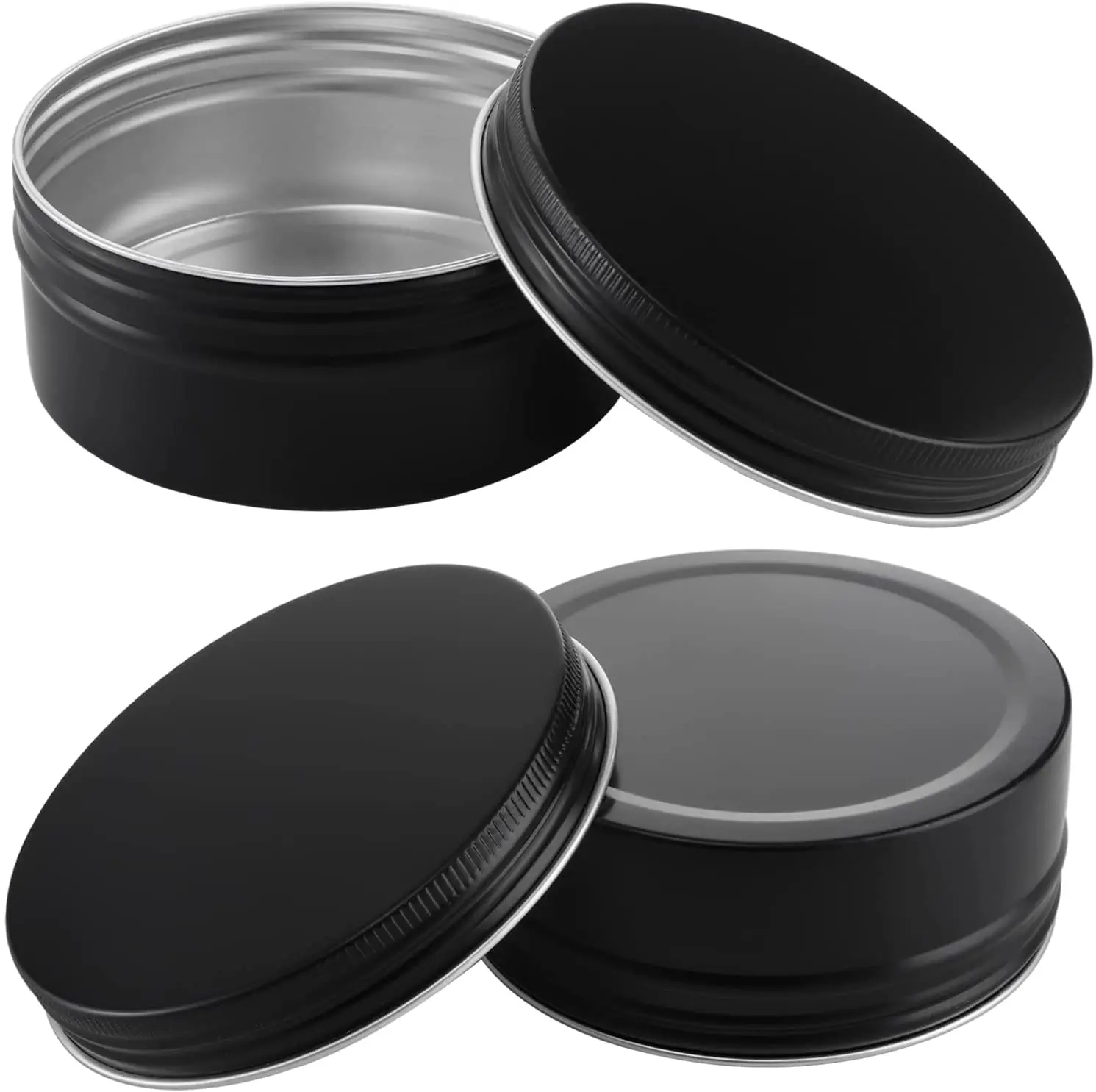 Wholesale Empty Black 240ml Round Metal Aluminum Tin Cans Tea Storage Case Jars with Screw Top Lids