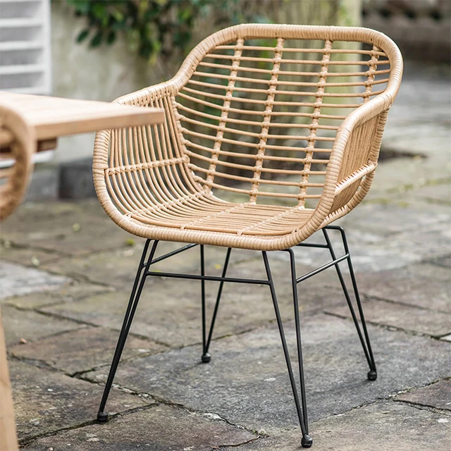 New design Outdoor Steel Rattan Garden Chair Patio Furniture Dining Chair Steel Garden Armrest Chair