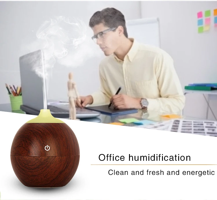 free sample-Aroma humidifier room round small nozzle USB led 7 light wood grain cool mist aroma ultrasonic humidifier