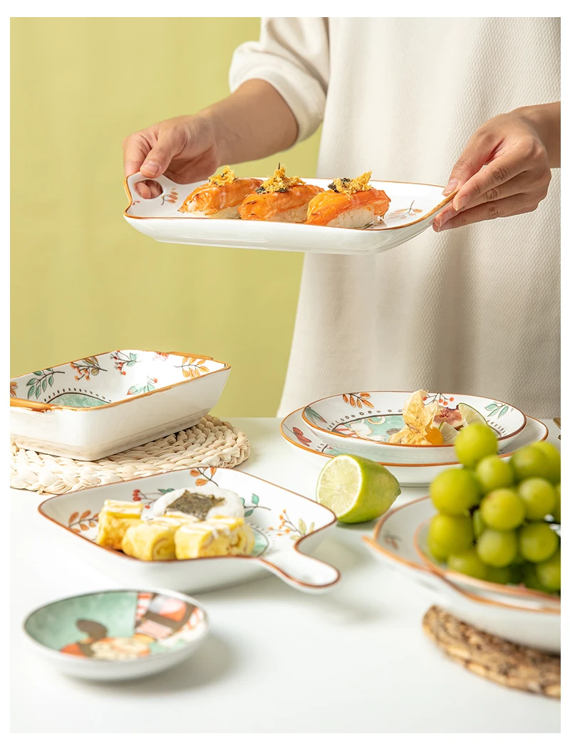 Jade-cer ceramic  plates with Little Red Riding Hood design hand printed dessert tray sauce dish