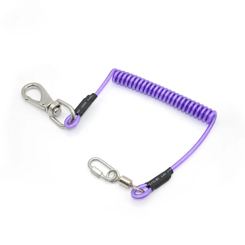 Cheap Wholesale Retractable Transparent Purple Nylon Coated Nylon Cable Lanyard With Swivel Snap Hooks
