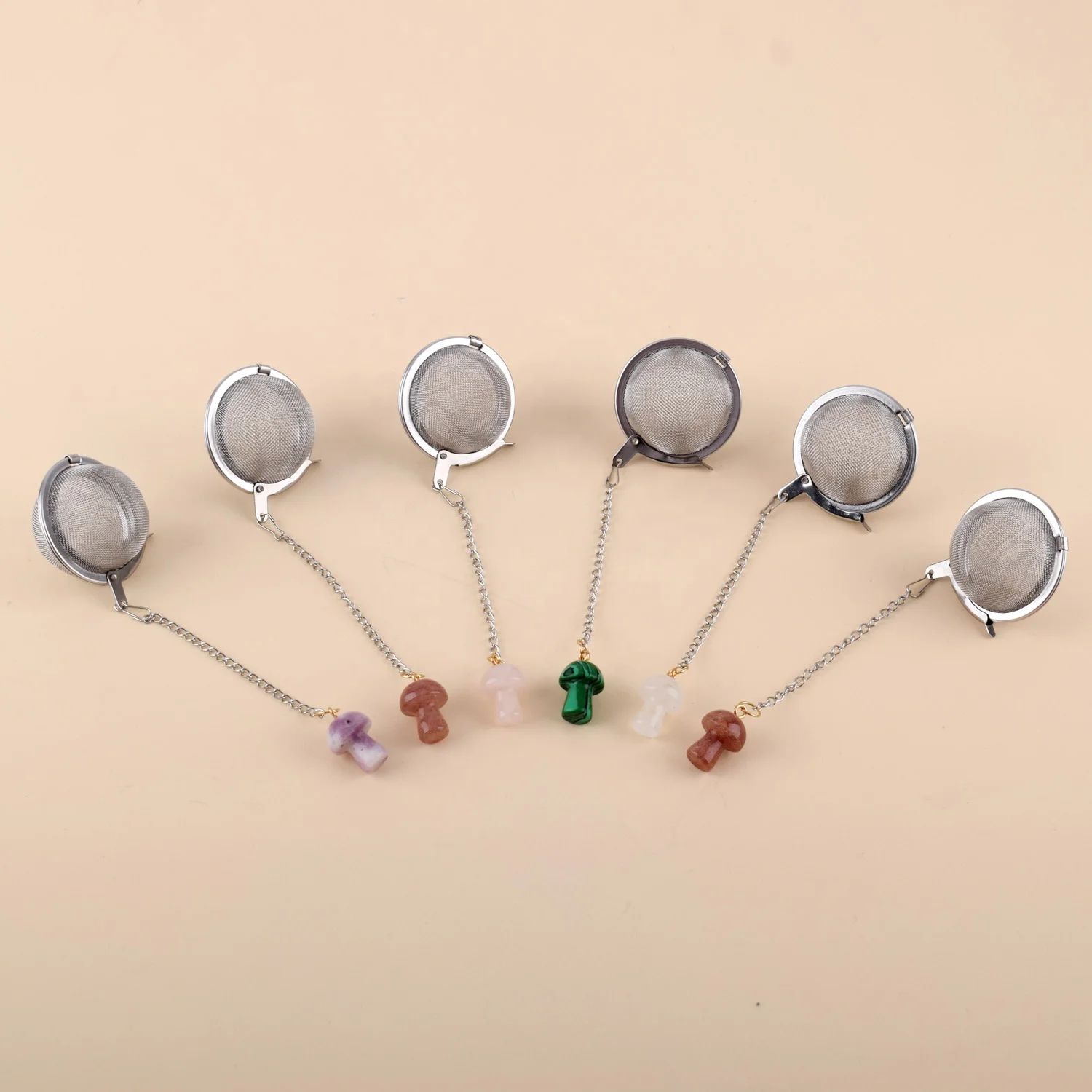 304 Stainless Steel Wire Mesh Tea Infuser Loose Leaf Tea Ball Strainer with Raw Stone Ornament