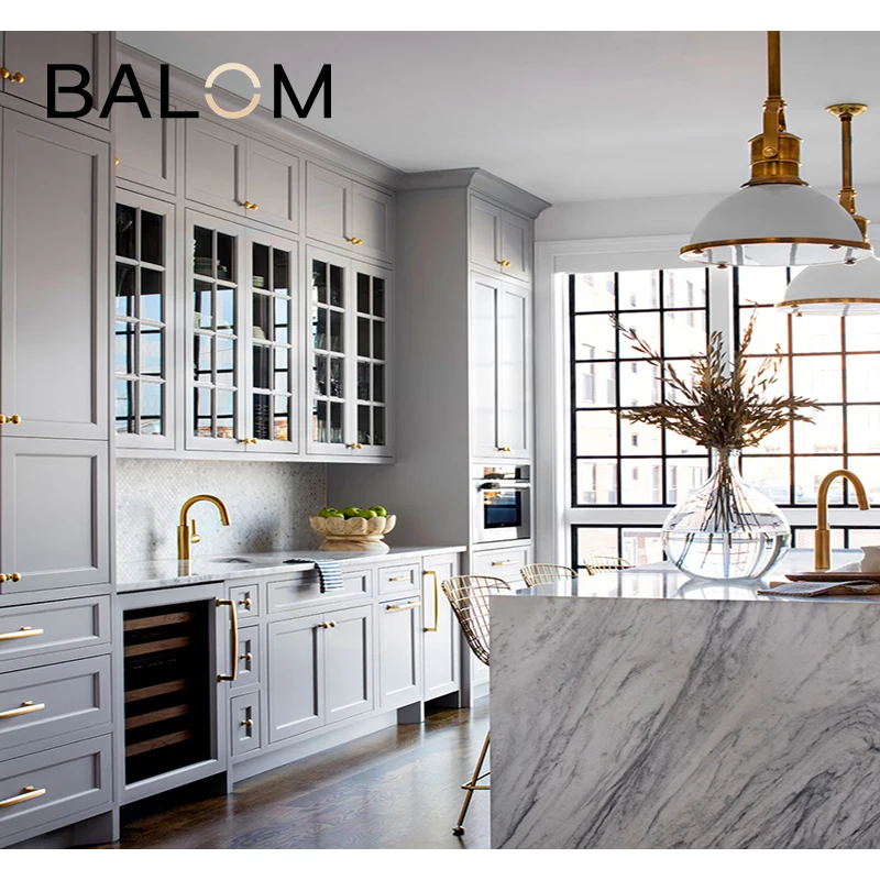 BALOM paint Customized Fabricated kitchen island design with sintered stone countertop