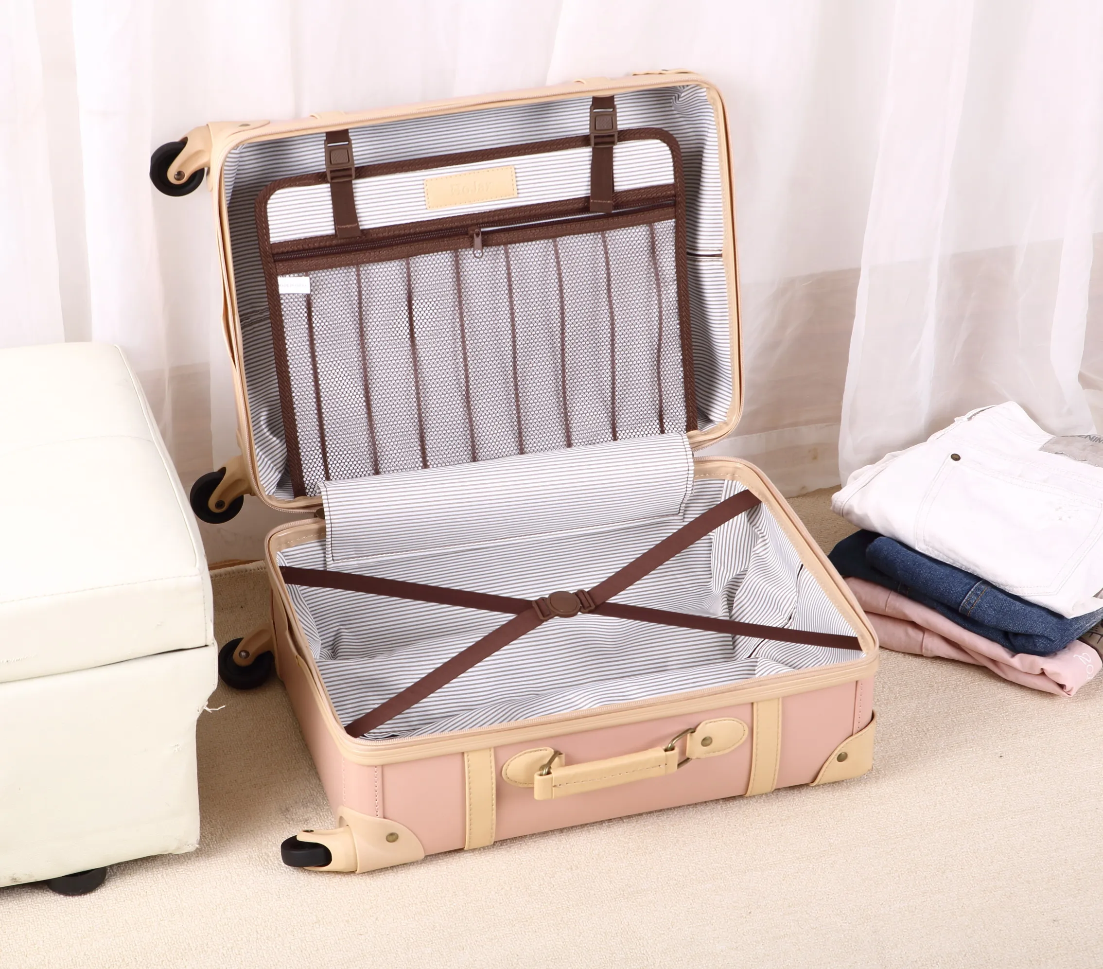 360 degree wheel PU leather hard luggage set