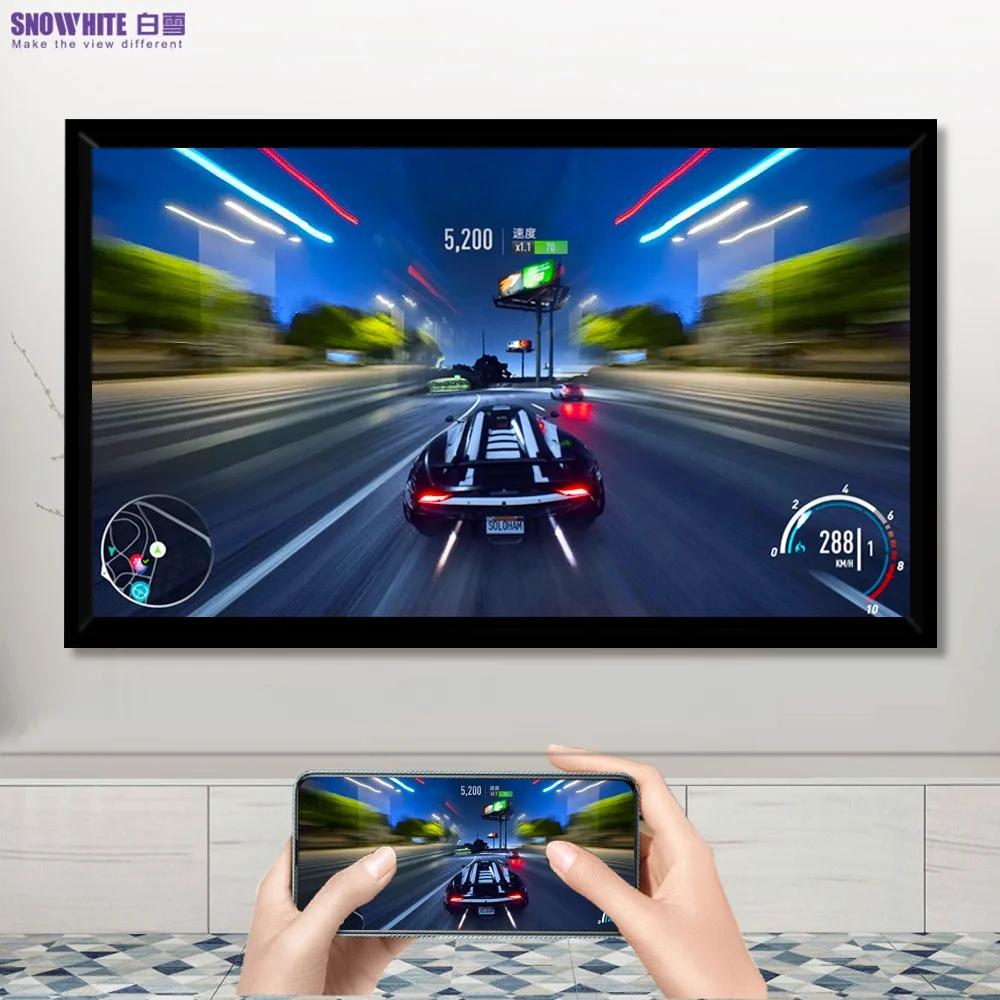 SNOWHITE 80 100 120 дюймовый длинный проекционный экран из ПВХ с фиксированной рамкой, экран для проектора для домашнего кинотеатра или кинотеатра