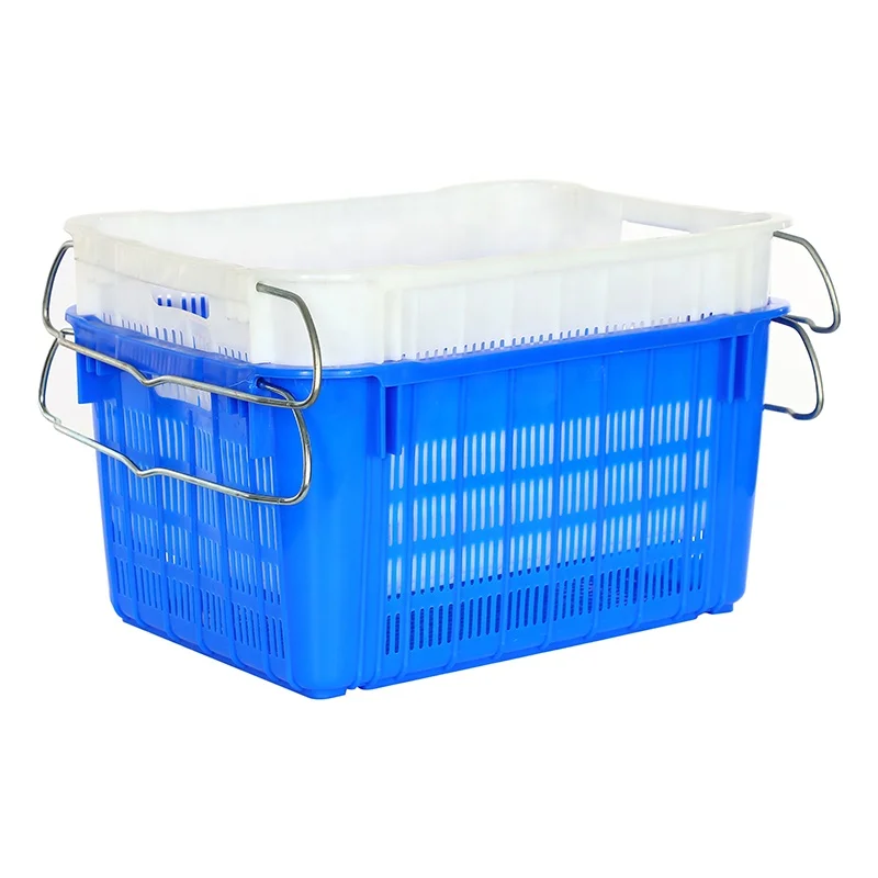 Harvest Plastic Ventilated Box Stack Nest Plastic Transport Mesh Crate Basket For Vegetable Fruit with Metal Handle
