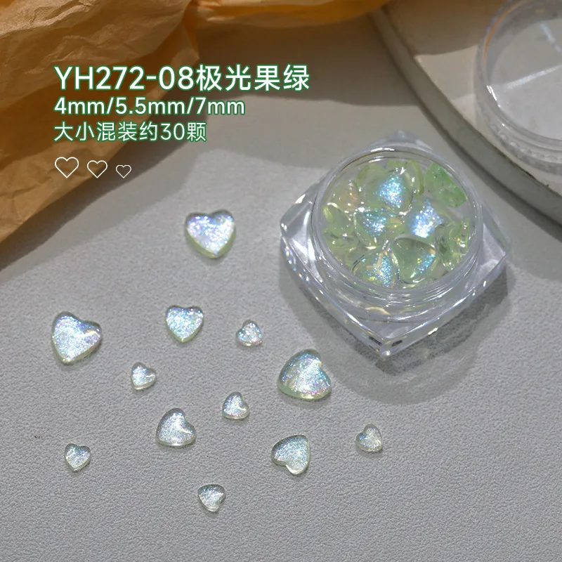 Ultra-Shiny Aurora Heart Nail Art Accessories Iridescent Holographic Heart-Shaped Rhinestones Nail Decor Charms