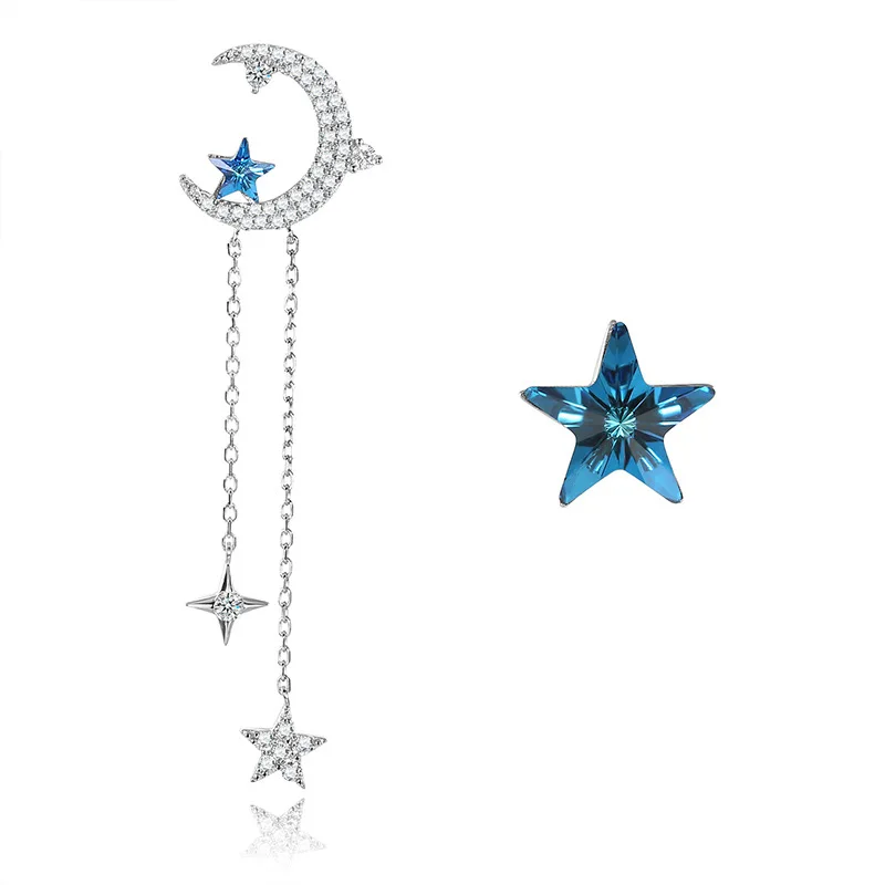 Factory Wholesale Stirling 925 Moon Stud Earrings Sterling Silver Star Dangle Earring