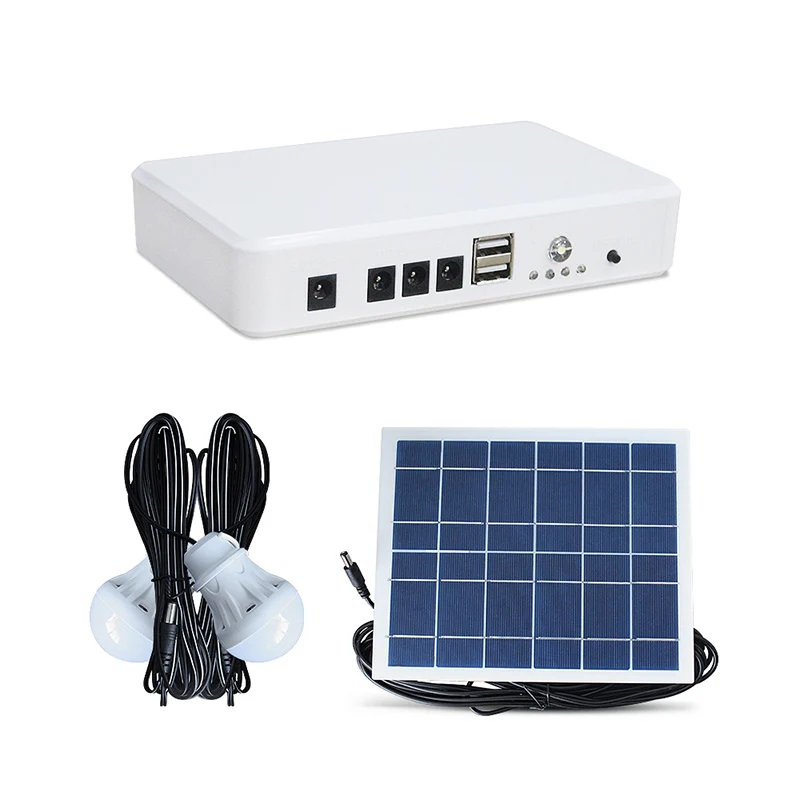 6V5W industrial portable solar energy system mini solar panel led light with 2pcs led light USB DC solar charge power bank