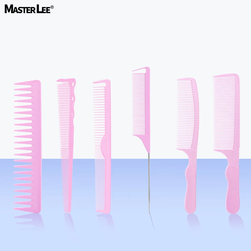Masterlee Pinky Peachy New Set ABS Carbon Fibre Anti-Statics Hair Cutting Comb 6 pcs Men Women Set with Holster Packaging