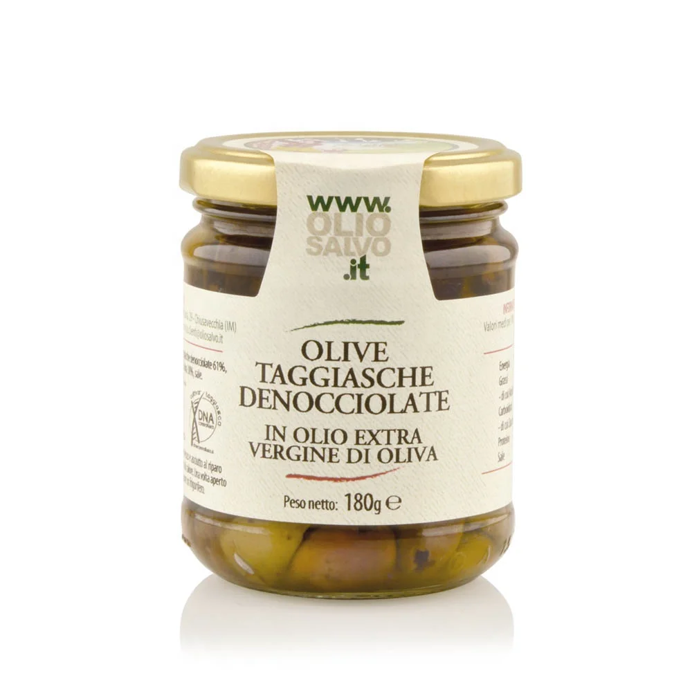 Оливки таггиаска без косточек, сертифицированные в оливковом масле первого отжима как антипасто и как ингредиент 180 г