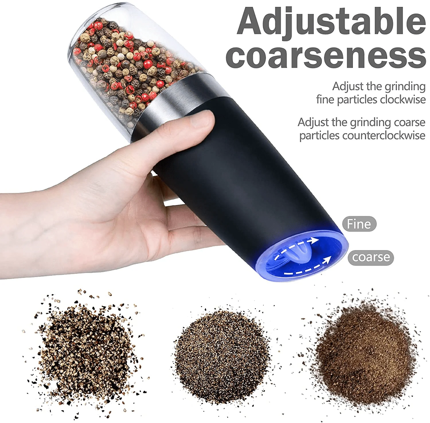  Battery Electric Operated Spice anti gravity Salt and Pepper Grinder Set Mill with LED Light MILLS Stainless