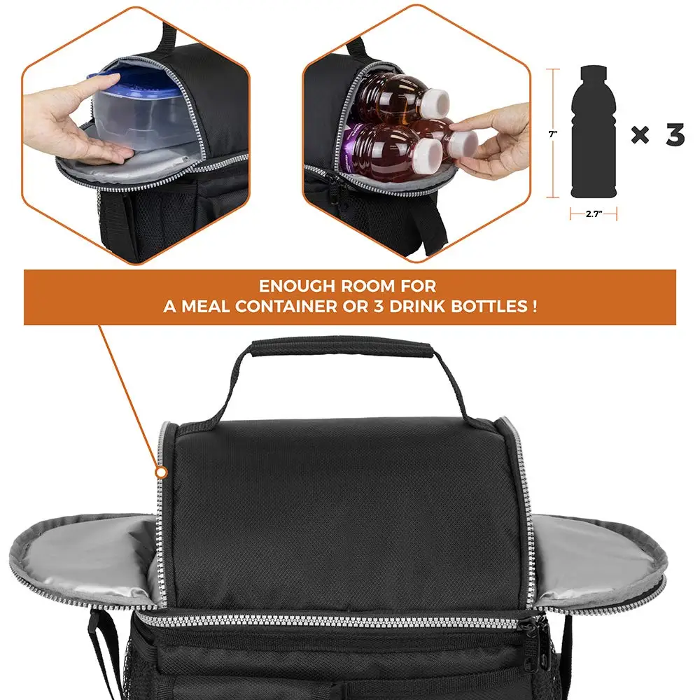 BSCI custom Double Compartment Large Capacity Waterproof Eco Insulated Cooler Lunch Bag with Shoulder Strap Pocket Picnic Bag