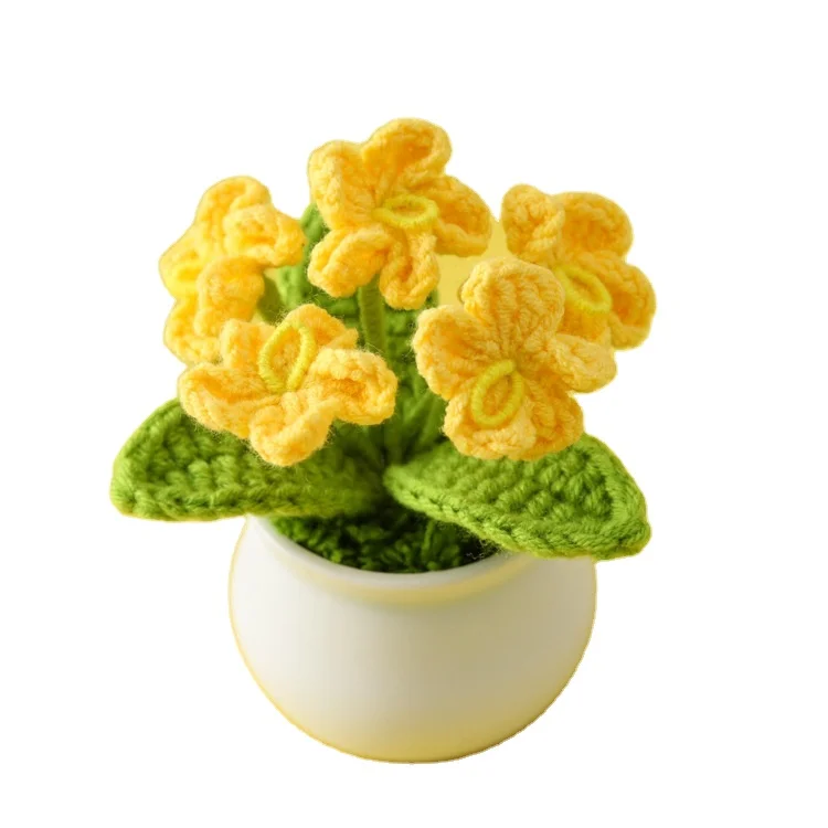 Homemade Crochet Flower Finished Hand Woven Flowers Hand Knitted Immortal Flower Crochet Potted Plant Balcony Desktop Decor