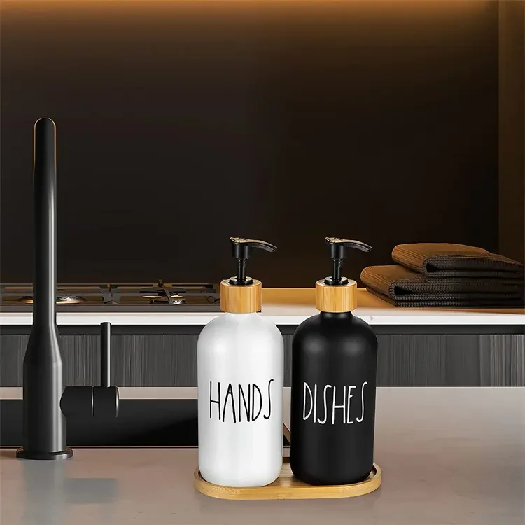 Wholesale beige soap dispenser set, bathroom countertop resin hand sanitizer, with pressure pump cover