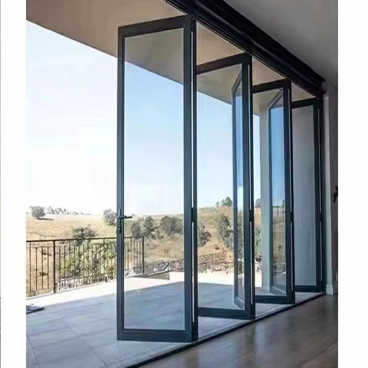 Customized glass folding door American style bi- folding double single glass door for Villa