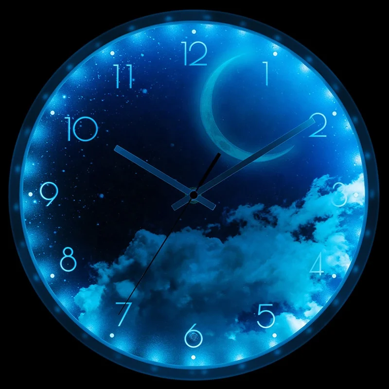 12 Inch Moon Earth Wireless Sound Control Voice Control  Silent Wall Clock DCF MSF JJY Radio Control White Round Silent Clock