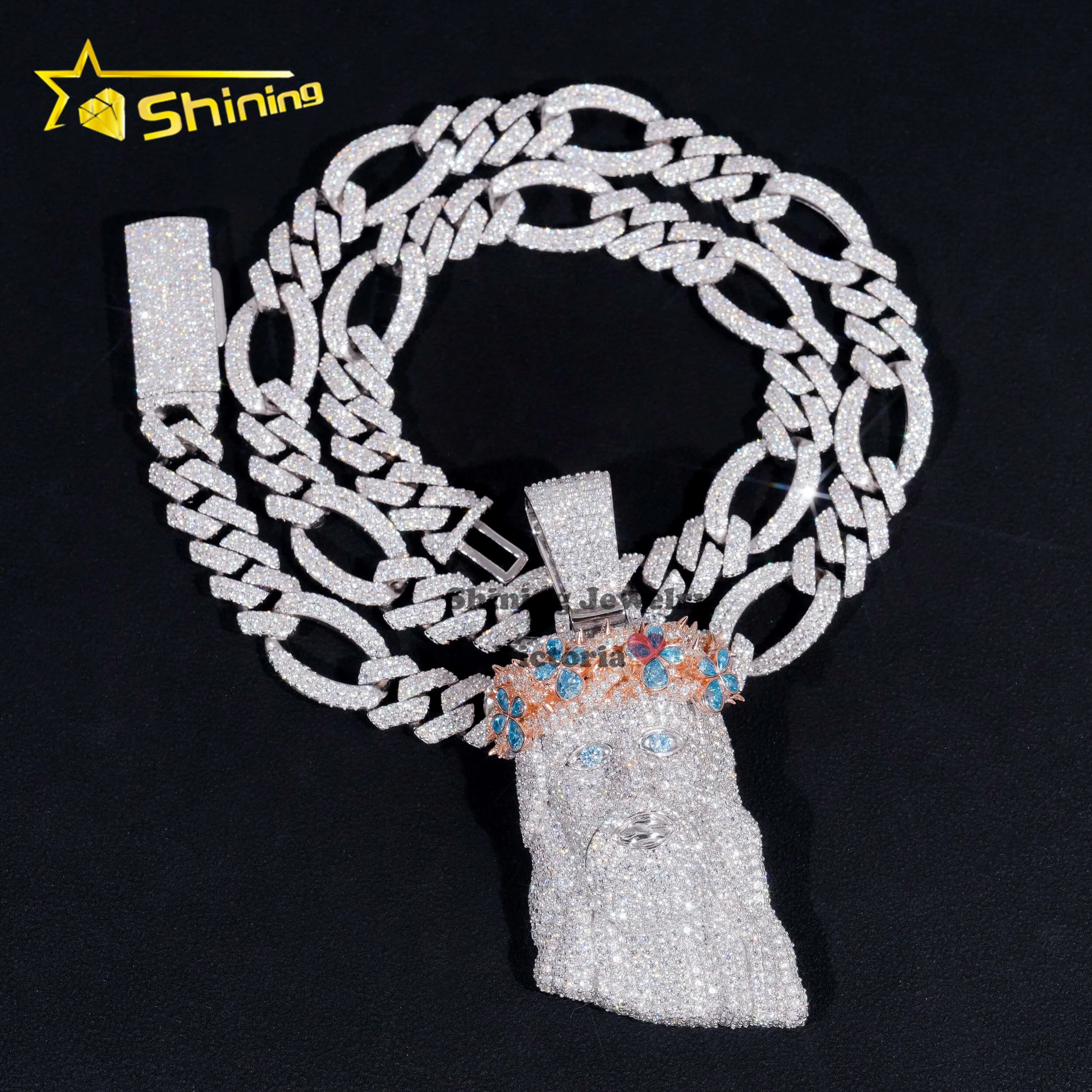 Новое поступление синий Муассанит ииссус кулон 3D дизайн подходит для кубинского 925 хип-хоп рок со льдом ювелирные изделия с муассанитом