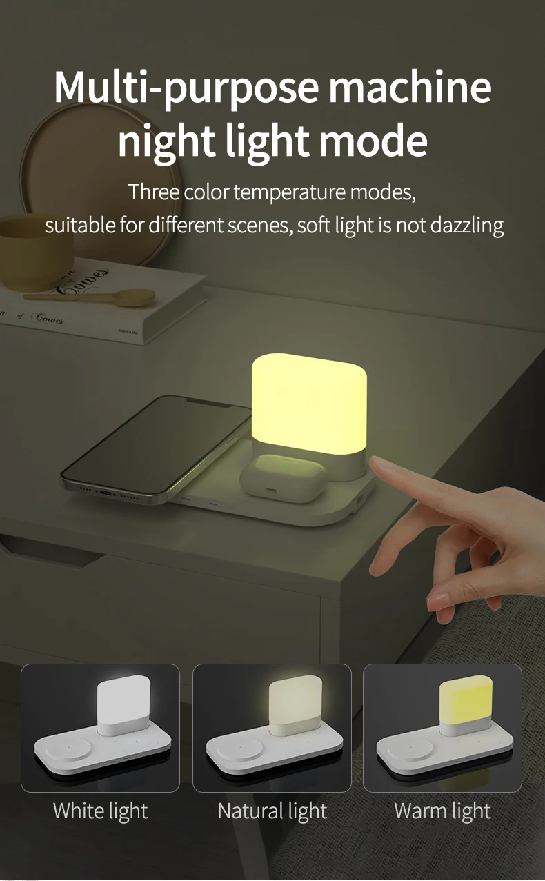 3 in 1 LED Nightlight Wireless Charging Station 15W Mobile Phone Fast Charger for AirPods Wireless Charging Lamp