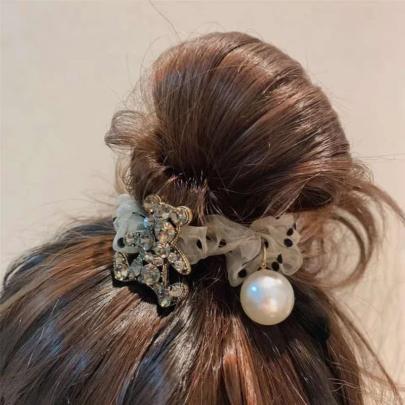 European and American style polka dot rhinestone bear hair scrunchie Cute tie hair hair accessories