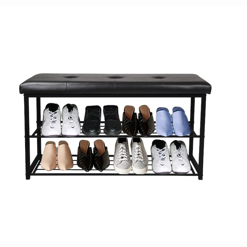 2 Tiers Shelves Display Storage and Organizer living room entryway furniture Steel Shoe Rack Bench for home