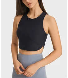 Ribbed High-Collared Camisole Bustier Top Fitness Tank Top Women Support Yoga Bra