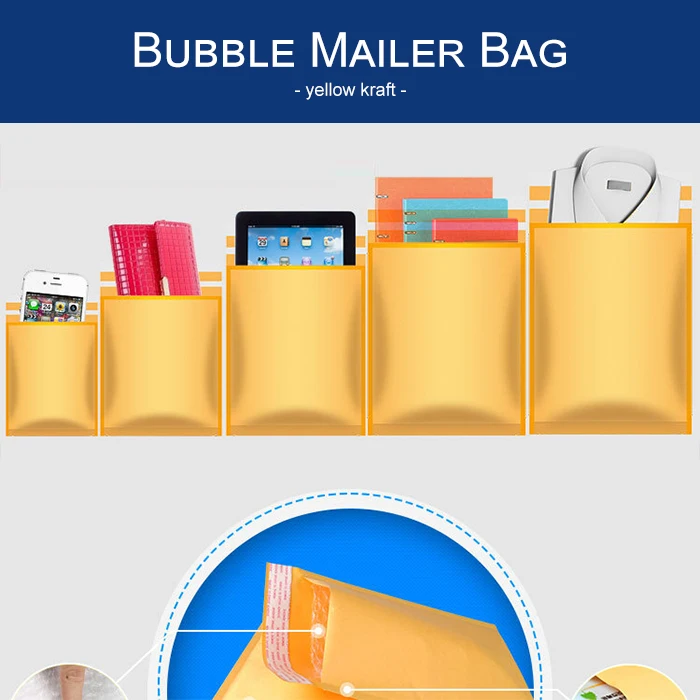 Hotsale Waterproof  Custom ECO Poly Yellow Kraft Paper Bubble Mailer Bag Express Delivery Packing Bag Self Adhesive Envelope Bag