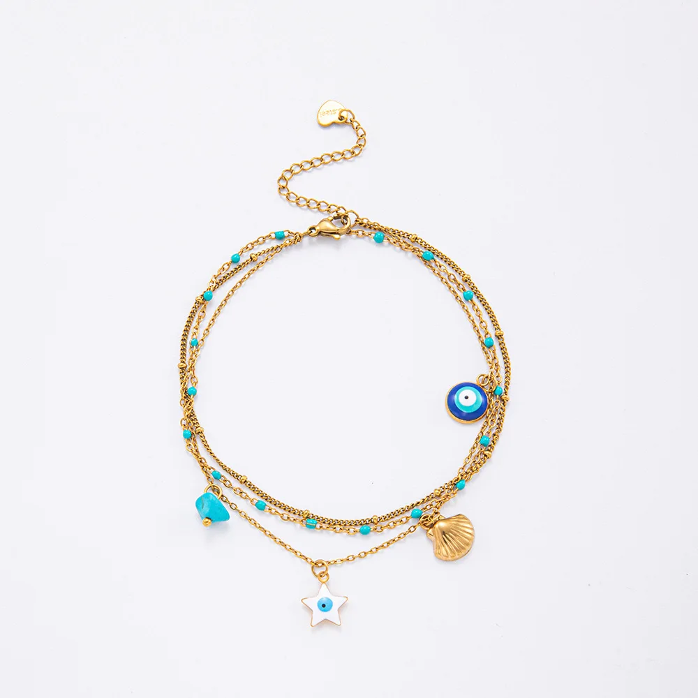 Rolling Stone Fashion Personality Shell Eyes Pearl Anklet Ladies 18K Gold Stainless Steel Chain Beach Jewelry