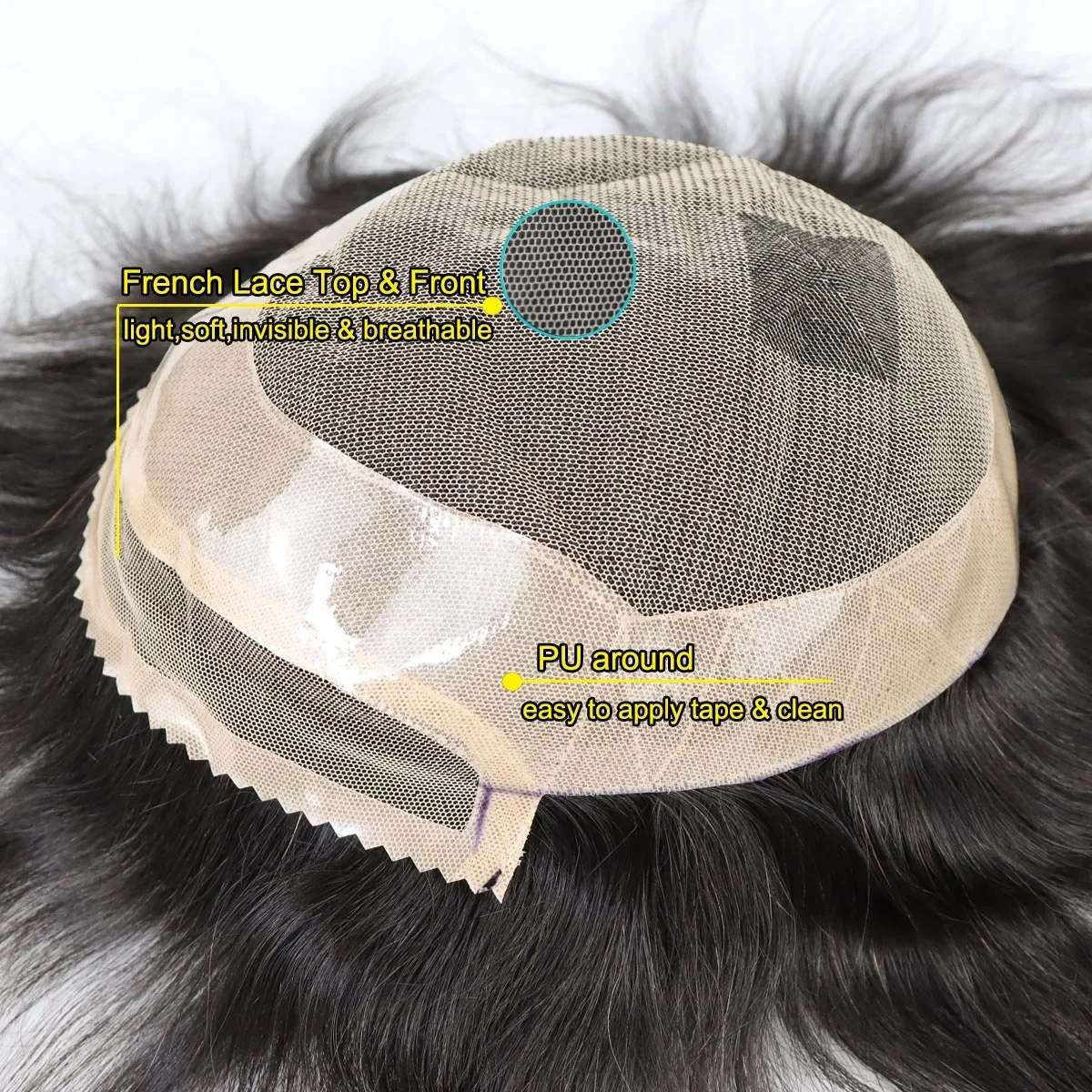 Durable Indian Human Hair Prosthesis For Men Breathable Natural Hairline French Lace Front Toupee