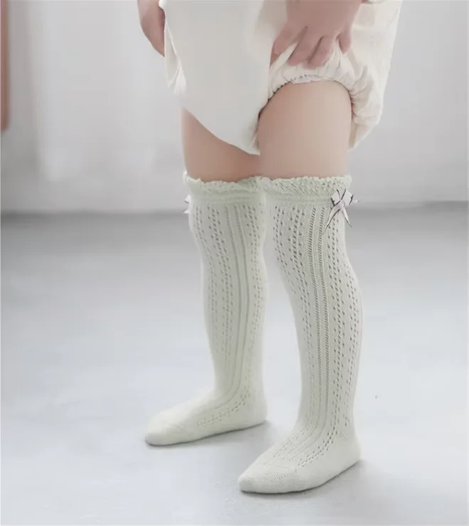 Y-Z Thin Breathable hollow knit socks for baby and toddler Crochet Socks Stylish baby cotton long socks