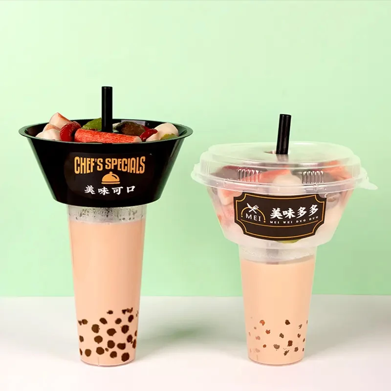 700ml Clear Disposable Plastic Snack Bowl with 500ml Beverage Cup Set for Takeaway