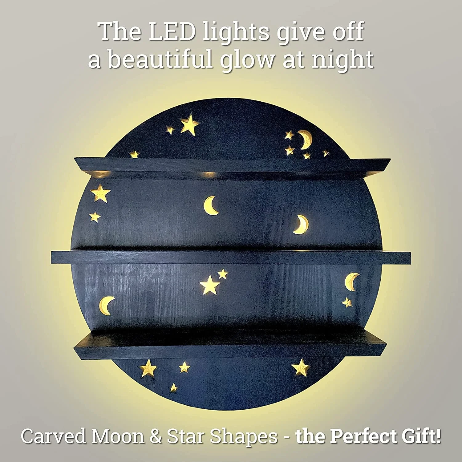 Floating Shelf with Backlit LED Lights Moon Wall Decor Crystal Display Shelves