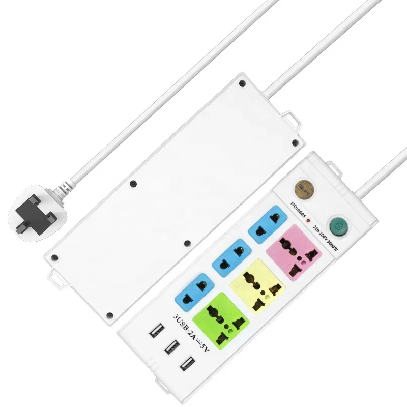 extension board with usb port Universal standard 6outlet muliple type colorful extension socket power strip
