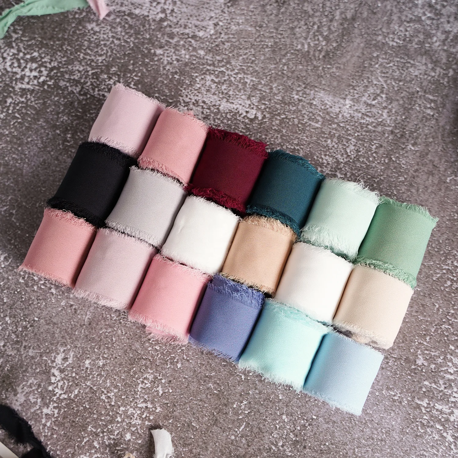 Multi Sizes Handmade Frayed Edged Chiffon Silk Ribbon Chiffon Ribbon for Wedding Invitation Bouquets Gift Packing