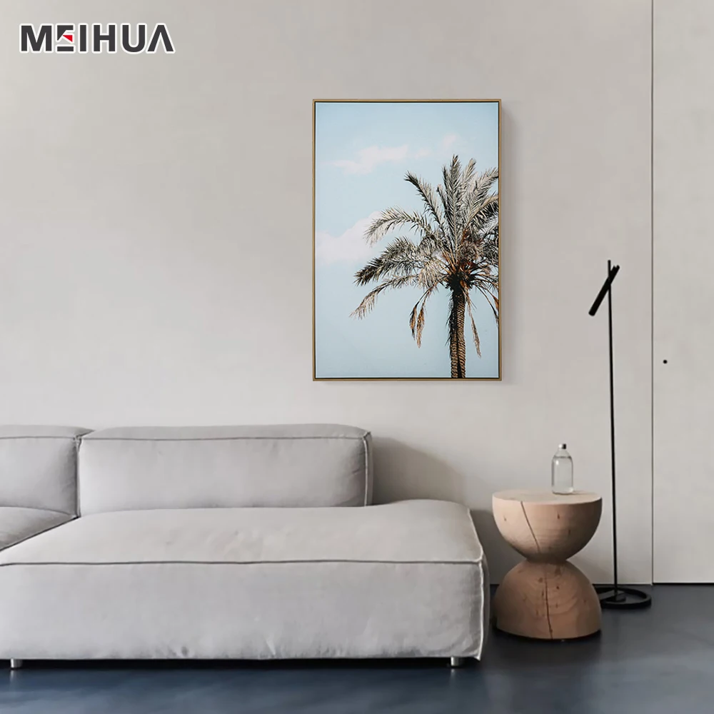 Palm Trees Natural Framed Canvas Wall Art- Tropical Leaf Print-Tropical Wall Art floating frame Canvas Print