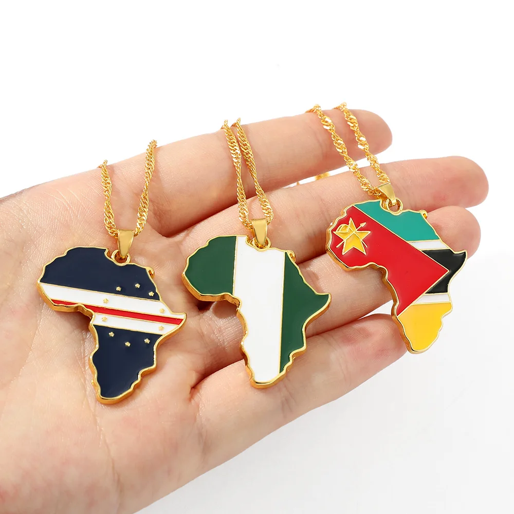 Gold Enamel map Pendant Necklace custom Country Flag jewelry African pendant necklace Chain Jewellery