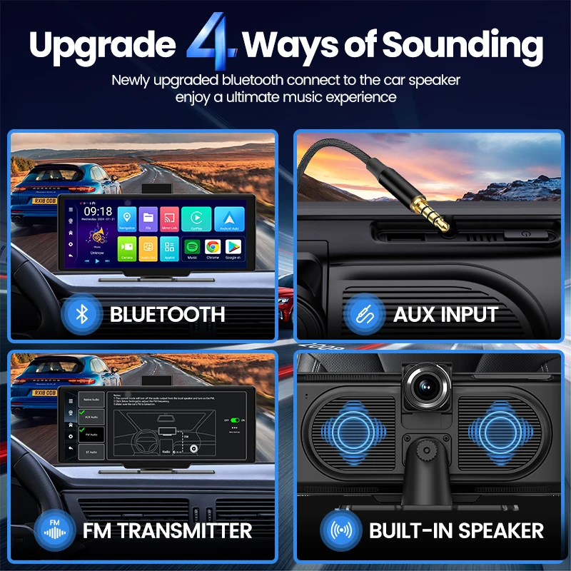 Maustor Portable 10.26 inch Wireless Carplay Android 10.0 4+64G Universal Car Smart Screen With 3G/4G Sim Card TF Card Wifi BT