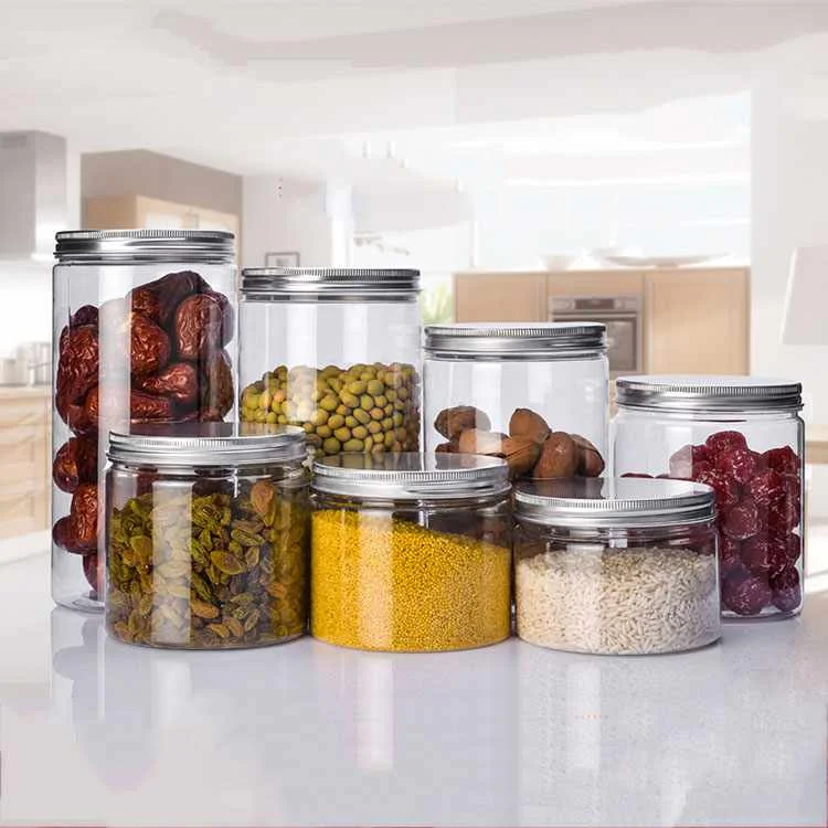 
Reusable Clear Plastic Round Jars Wide Mouth Food Containers With Silver Metal Lids For Diy Cookies And Kitchen Supplies Storage 