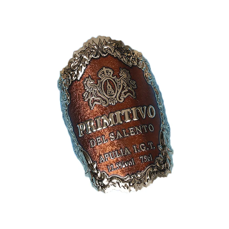 Custom Metal Heavy Craft Embossed 3D Aluminum Wine Perfume Bottle Labels Metal Wine Labels