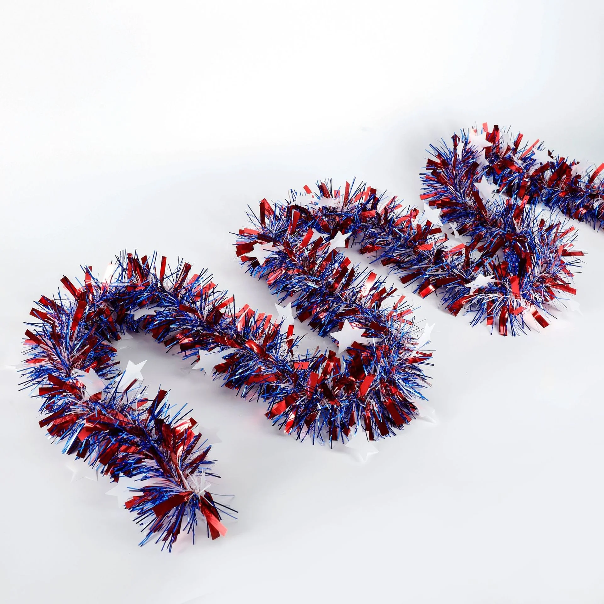 Independence Day Hanging Decor Red White Blue Memorial Day Garland 4th of July Tinsel Garland Metallic Tree Garland