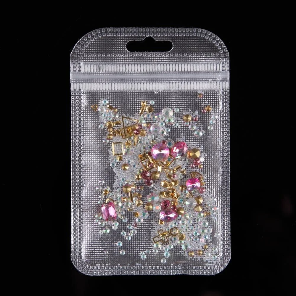 
12 Mixed Styles Colorful Glitter Rhinestones Charms Gems Metal Hollow Shell flake rivet DIY 3D Nail Art Decorations 