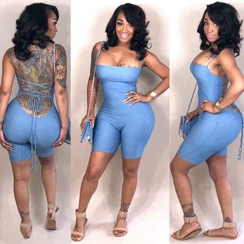 
Wholesale Skinny Spaghetti Strap sleeveless Street woman Rompers 2020 New club Bodycon bodysuit jumpsuits 