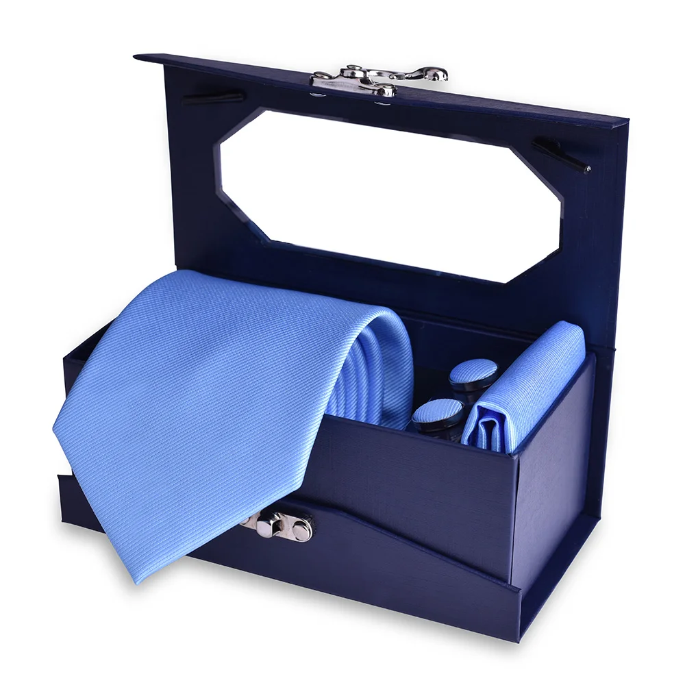 Mens 8cm Silk Tie Sets Gifts Necktie Mens with Pocket Square Box Men Ties and Hanky Set with Cufflinks for Wedding Business